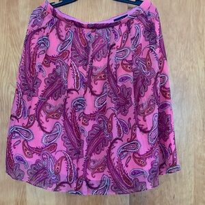 J Crew 100% Silk Paisley Bohemian flowy romantic pink Pleated lined Skirt sz10